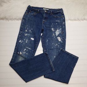 Levi's 505 Straight Leg Size 10 L Blue Medium Wash Paint Destroyed Denim Jeans